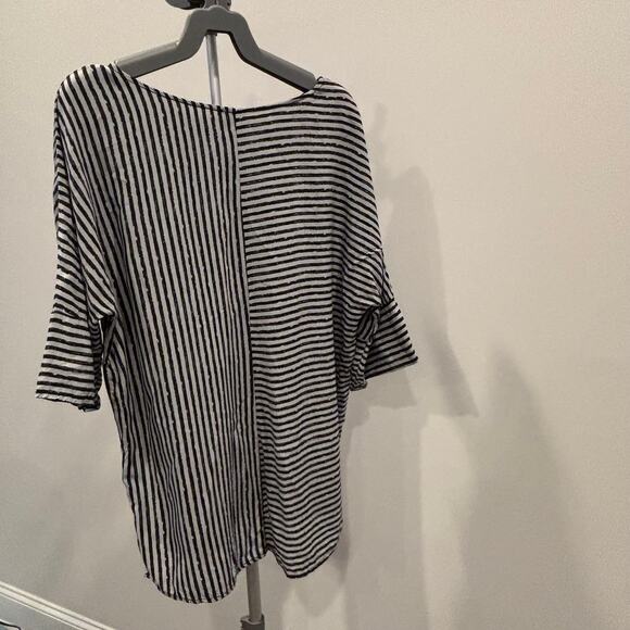 Spense Womens Sm Black White Striped Boxy Tunic Top Mixed Stripe Short Sleeve - Picture 4 of 9